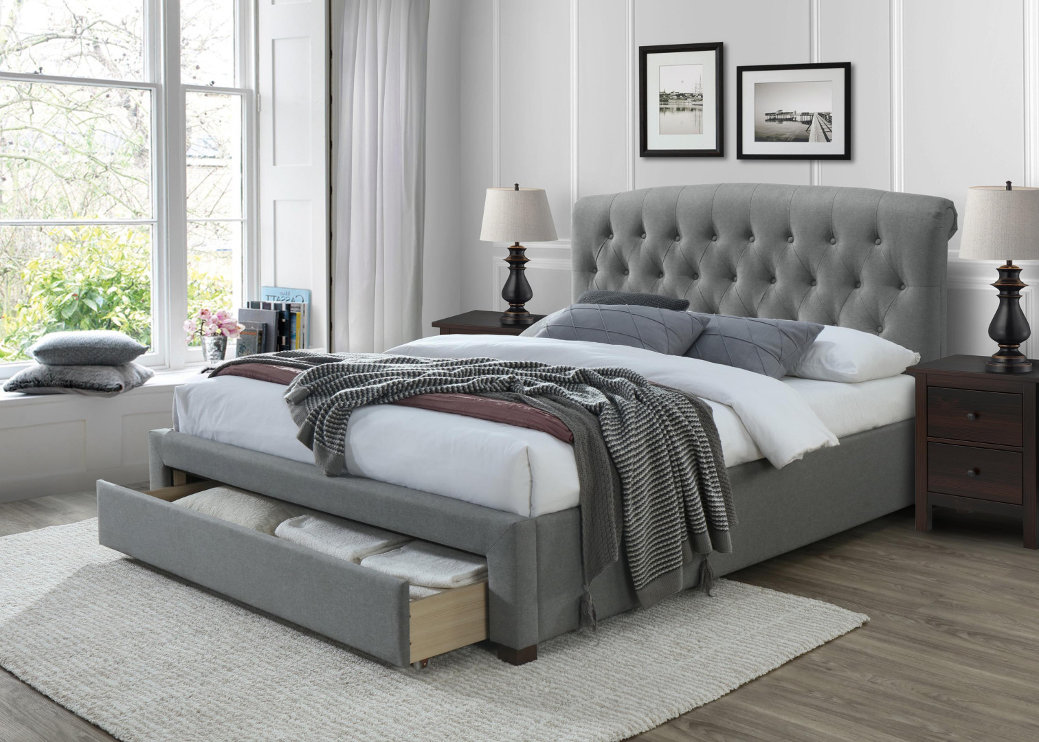 Łóżko tapicerowane Avanti 160 popielate glamour